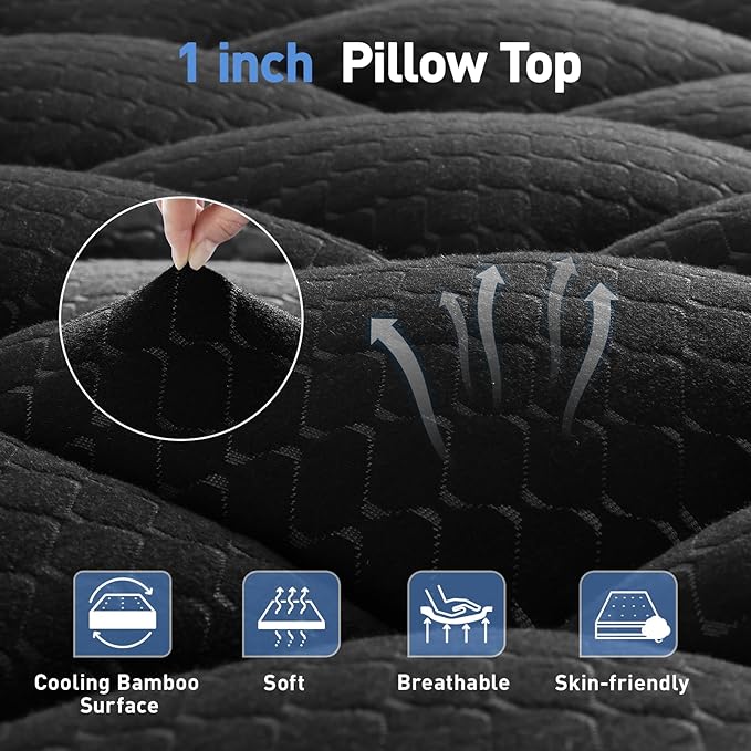 Dual Layer 3 Inch Memory Foam Mattress Topper Full Size, 2 Inch Cooling Gel Memory Foam Plus 1 Inch Pillow Top Mattress Pad Cover, with 8-21 Inch Deep Pocket, Black