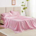 Love's cabin Twin Satin Sheets Sets - 3 Piece Pink Silky Bed Sheets with Deep Pockets, Luxury Silk Feel Satin Twin Size Sheet Set Bedding Set (1 Flat Sheet,1 Fitted Sheet,1 Pillow case)