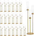 Vincidern 20pcs Gold Candelabra with Acrylic Lampshade, 3 Arm Taper Candle Holder, 33.8 in Tall Metal Candlestick for Table Centerpieces, Halloween, Christmas, Wedding Decor