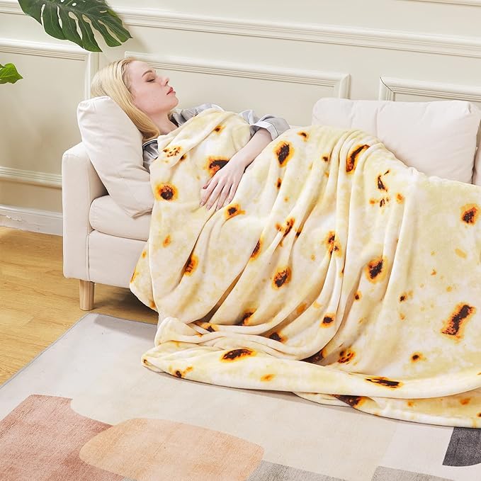Burritos Tortilla Blanket King Size- Premium Lightweight Anti-Static Tortilla Bed Blanket Soft Couth Sofa Cozy Warm Flannel Taco Blanket Plush Gift for Daughter Mom 90" x 108"(Burritos King)