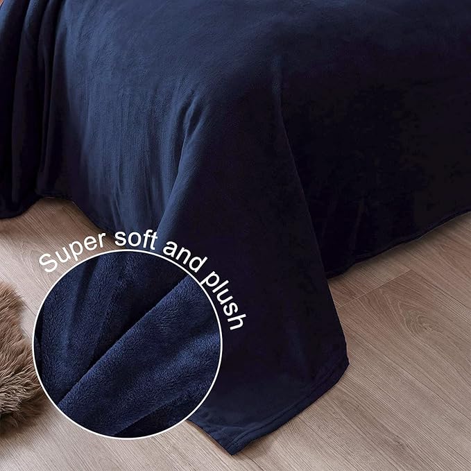 Exclusivo Mezcla Fleece Blanket King Size for Bed, Super Soft and Warm, All Season Use, Cozy, Plush, Lightweight, 90x104 Inches, Navy Blue