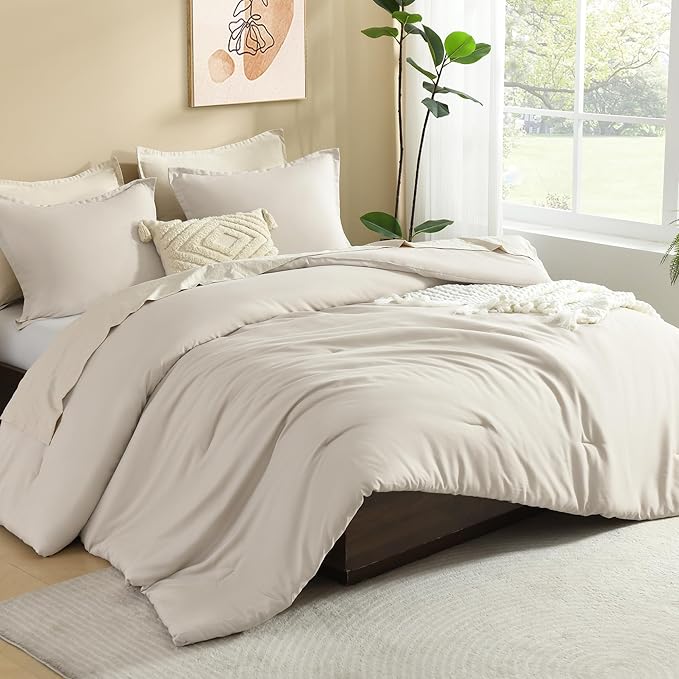 Litanika Comforters Tannish Grey California King Size, 3 Pieces Lightweight Solid Bedding Set & Collections, All Season Fluffy Bed Set (104x96In Comforter & 2 Pillowcases)
