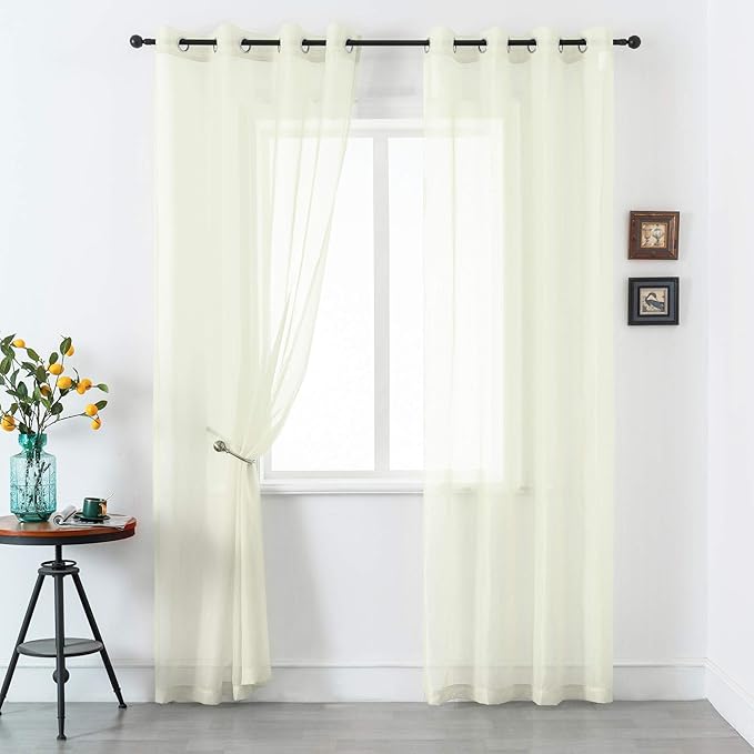 DUALIFE Cream Beige Sheer Curtains for Bedroom 84 inch Length 2 Panel Set Light Filtering Semi Sheer Farmhouse Style Living Room Curtains 52X84 Inches 2 Panels Ivory