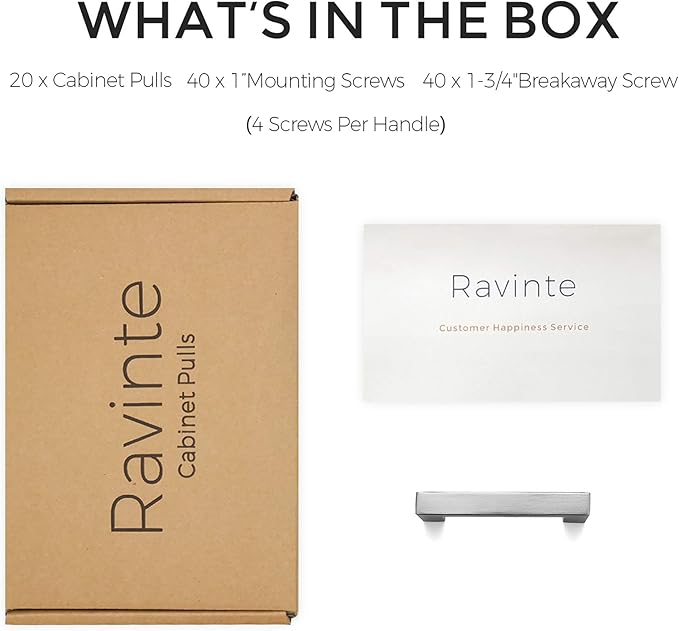 Ravinte 20 Pack 3-3/4 Inch Square Cabinet Handles Satin Nickel Pulls Brushed Nickel Drawer Pulls Kitchen Cupboard Hardware for Cabinets Cupboard Drawer Handles