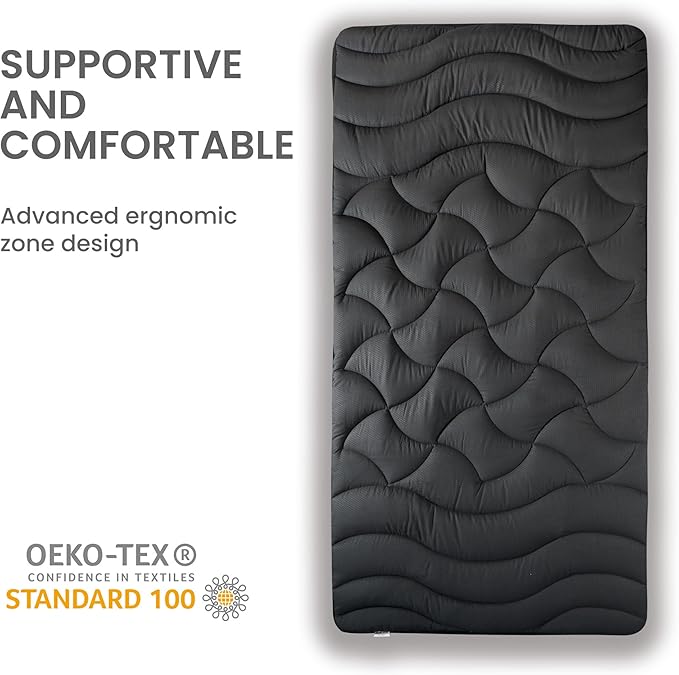 SLEEP ZONE Cooling Twin Mattress Topper for Single Bed, Premium Zoned Cool Mattress Pad Cover, Padded Mattress Protector Breathable Washable, Deep Pocket 8-21" (Black, Twin)