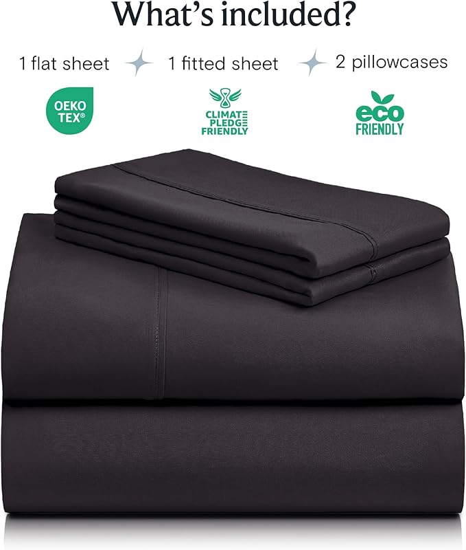LuxClub 4 PC California King Sheet Set, Breathable Luxury Bed Sheets, Deep Pockets Wrinkle Free Cooling Sheets Machine Washable Hotel Bedding Silky Soft - Black Cal King