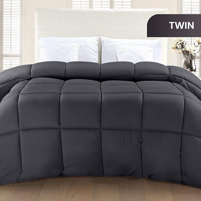 Utopia Bedding Comforter Duvet Insert, Quilted Comforter with Corner Tabs, Box Stitched Down Alternative Comforters Twin Size (Grey)