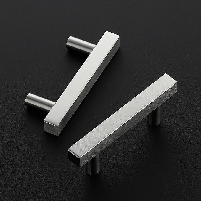Ravinte Brushed Nickel Cabinet Handles 15 Pack 2-1/2 inch Satin Nickel Square Cabinet Pulls Silver Hardware for Kitchen 4 inch Overall Length Stainless Steel Drawer Pulls