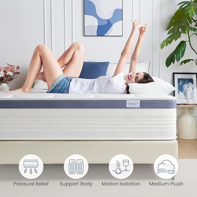 10 Inch Twin Size Mattress Hybrid Mattress in a Box with Gel Memory Foam, Individually Pocketed Springs for Support and Pressure Relief - Medium Firm