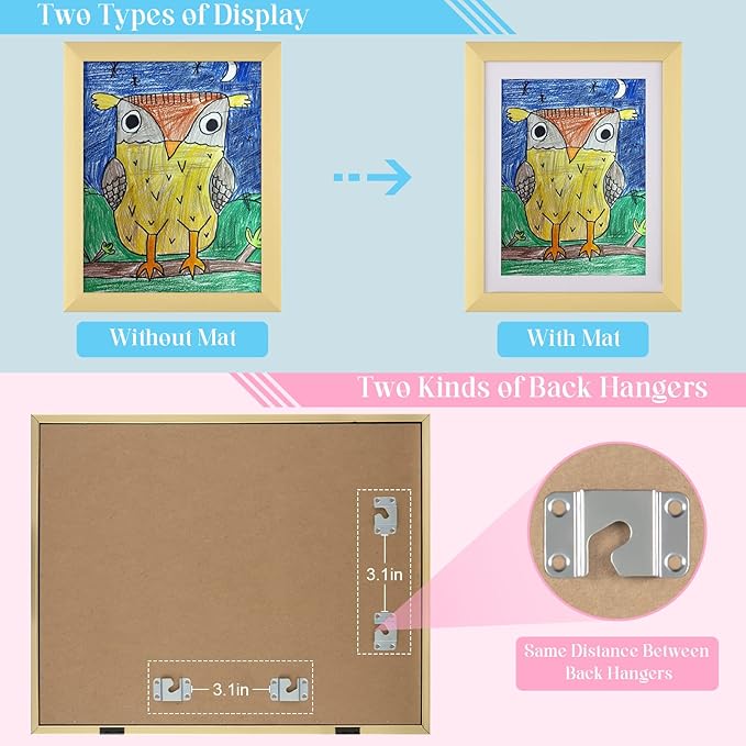[3 Pack] Kids Art Frames, 10x12.5 Front Opening Kids Artwork Frames Changeable, Displays 8.5x11 With Mat and 10x12.5 Without Mat, Holds 50 Pcs, for 3D Picture, Crafts, Children Drawing, Hanging Art, Portfolio Storage