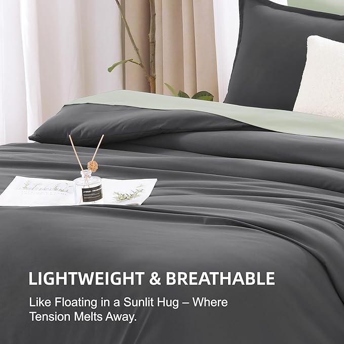 Litanika Grey Comforter Full Set, Dark Gray Lightweight Plain Bedding Comforters Sets, All Season Fluffy Bed Set (79x90In Comforter & 2 Pillowcases)