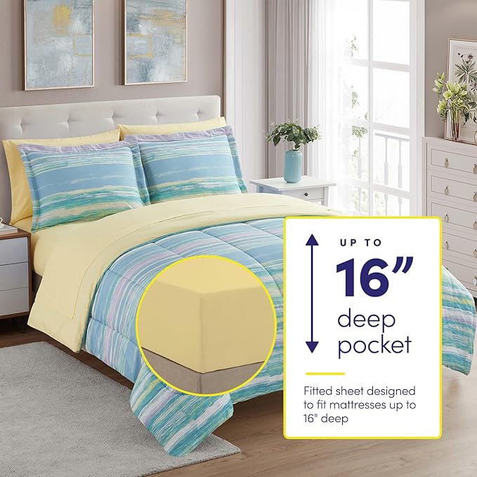 Sweet Home Collection 7 Piece Comforter Set Bag Solid Color All Season Soft Down Alternative Blanket & Luxurious Microfiber Bed Sheets, Sorento, Full