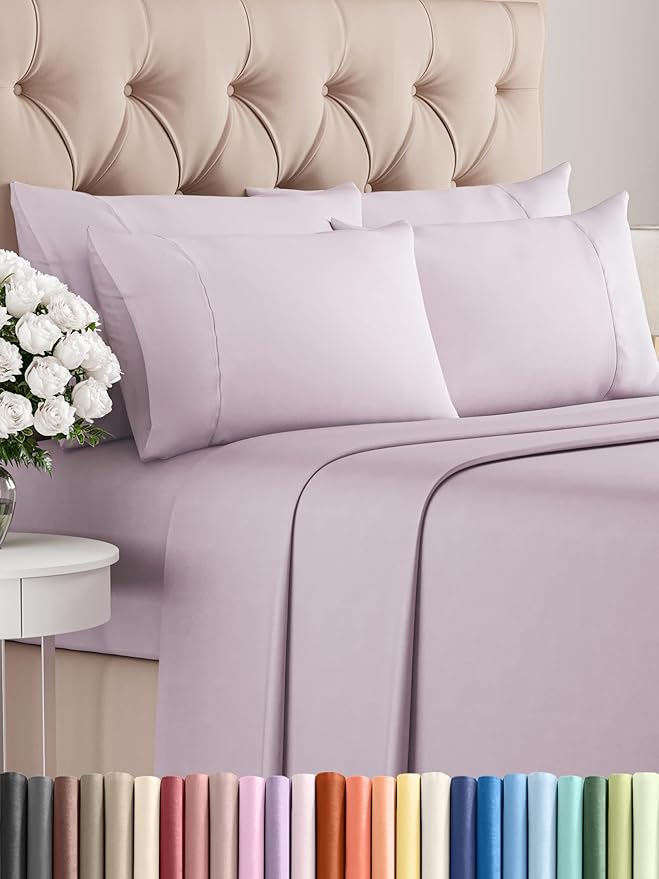 King 6 Piece Sheet Set - Comfy Breathable & Cooling - Soft Hotel Luxury Bedding Set with 8-16 Inch Deep Pockets - 1 Flat & 1 Fitted Sheet & 4 Pillowcases - Wrinkle Free & Easy Care - Light Lavender