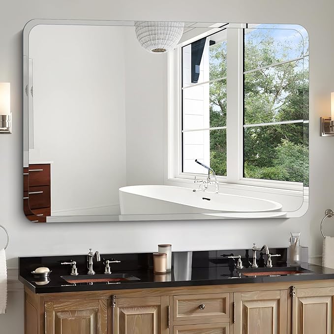 Frameless Bathroom Mirror for Over Sink,Wall Mounted Vanity Mirrors 30x36in,Rounded Rectangle Mirror Frameless with Polished Edge for Bedroom,Living Room,Entryway,Shatterproof (Horizontal/Vertical)