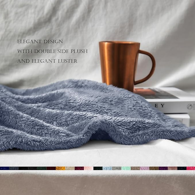 Exclusivo Mezcla Plush Fuzzy Fleece Bed Blanket Queen Size, Super Soft, Fluffy and Warm Blankets，Suitable for All Seasons (Stone Blue, 90x90 Inches)