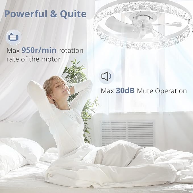 LEDIARY 20" Modern Ceiling Fans with Lights and Remote, Dimmable Low Profile Ceiling Fan, Flush Mount Ceiling Fan, Stepless Color Temperature Change and 6 Speeds - White