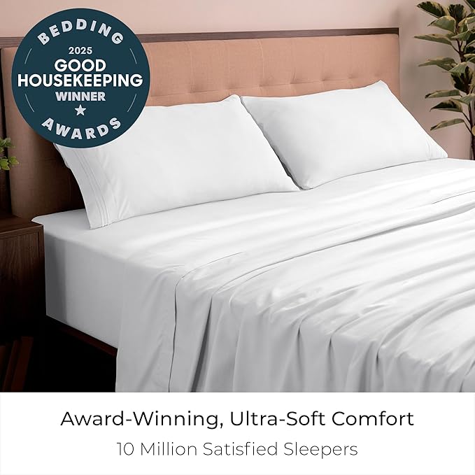 Mellanni California King Sheets Set - 4 PC Iconic Collection Bedding - Hotel Luxury, Extra Soft, Cooling Bed Sheets - Wrinkle, Fade, Stain Resistant (Cal King, White)
