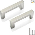 Cabinet Pulls Brushed Nickel Cabinet Handles Square Drawer Pulls, 2 Pack 3 Inch Stainless Steel Kitchen Door Cupboard Cabinet Handles, Cabinet Hardware Drawer Handles, 76mm Hole Centers
