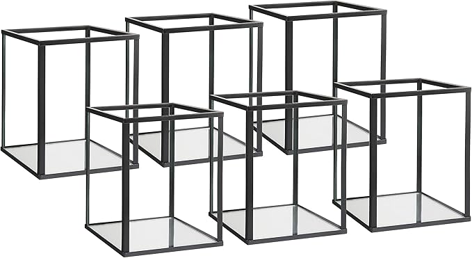 Phosphor Set of 6 PCS Small Glass Hurricane Camdle Holder, Black Candle Holder for Wedding, Party, Holiday.