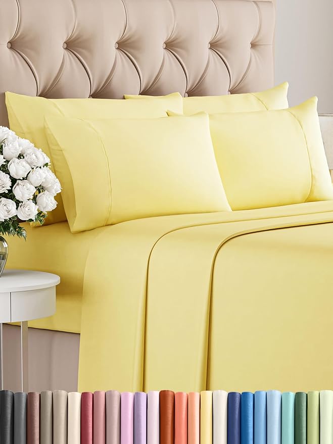 King 6 Piece Sheet Set - Comfy Breathable & Cooling - Ultra Soft Hotel Luxury Bedding Set w/ 8-16 Inch Deep Pockets - 1 Flat & 1 Fitted Sheet & 4 Pillowcases - Cozy, Wrinkle Free & Easy Care - Yellow
