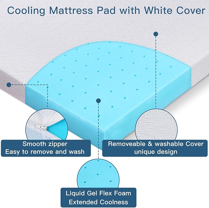 Airensky 2 Inch Memory Foam Mattress Topper, Cooling Gel Infused High Density King (76"x80") Topper with Removable Skin-Friendly Cover, Bed Topper for Pressure Relief Back Pain, CertiPUR-US Certified