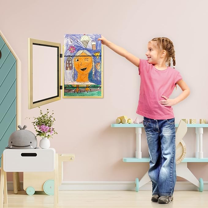 [3-Pack] Kids Art Frames, 8.5x11 Front Opening Kids Artwork Frames Changeable, Gold Artwork Display Storage Frame for Wall, Holds 50 Pcs, for 3D Picture, Crafts, Hanging Art, Portfolio