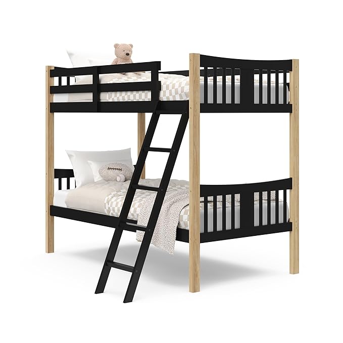 Storkcraft Caribou Twin-Over-Twin Bunk Bed (Black with Natual) – GREENGUARD Gold Certified, Converts to 2 Individual Beds