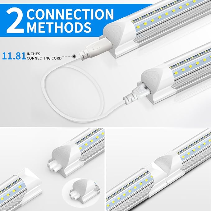 CNSUNWAY 2FT LED Shop Light, 20W 3000LM, 5000K Daylight T8 LED Light Fixture, V Shape, High Output, Linkable Shop Lights for Room, Garage, Workshop, Under Cabinet, ETL Listed (2 Pack)