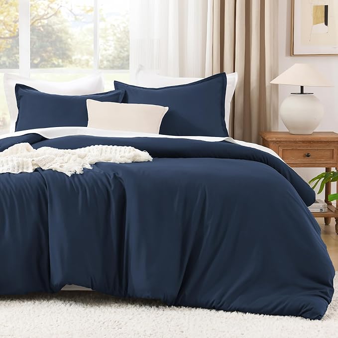 Litanika California King Comforter Set Navy Blue - 3 Pieces Cal King Lightweight Soft Plain Bed Comforter, Oversized Down Alternative Bedding Set - Machine Washable (104x96In, 2 Pillowcases)