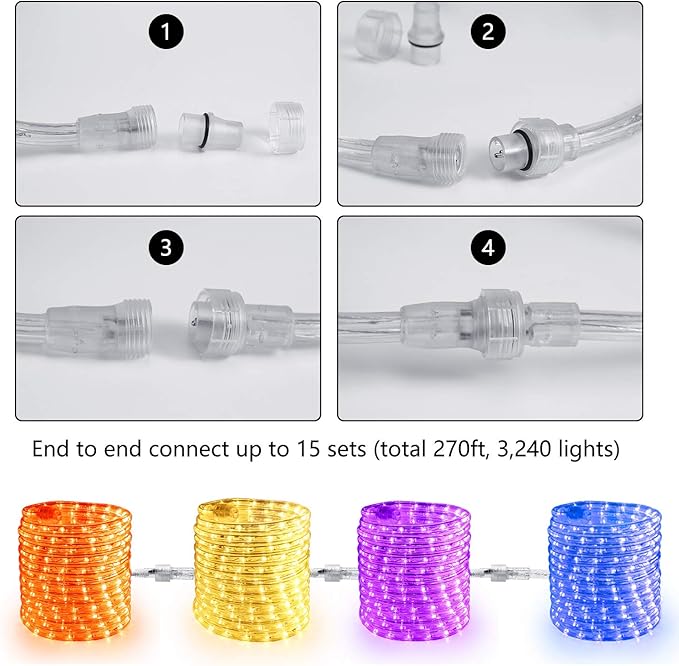 Brizled Orange Rope Lights, 18ft 216 LED Orange Lights, 120V Plugin Tube Light Connectable, Indoor Outdoor Halloween Rope Lighting Waterproof Halloween Holiday Light for Tree Patio Xmas Camping Decor