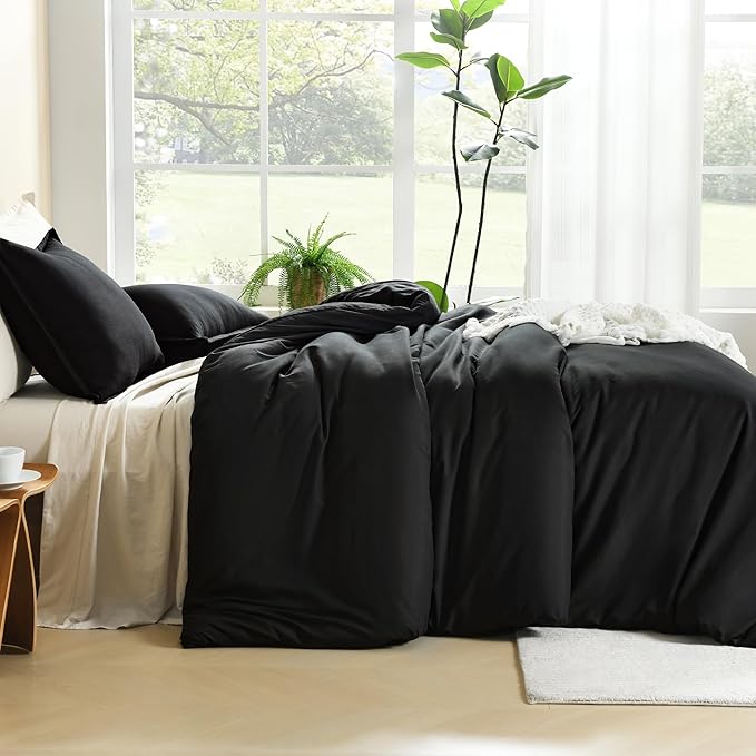 Litanika Black Twin/Twin XL Comforter Set, 2 Pieces Lightweight Solid Bedding Comforter Set, All Season Fluffy Bed Set (66x90In Comforter & 1 Pillowcase)