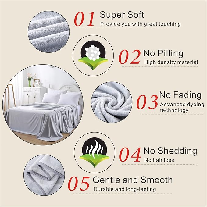 Polar Fleece Blankets Queen Size for The Bed Extra Soft Brush Fabric Super Warm Sofa Blanket 90" x 90"(Light Gray Queen)