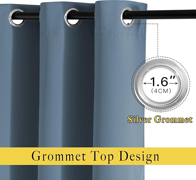 NICETOWN Room Darkening Window Curtains 90 inch Length - Thermal Insulated Grommet Light Blocking Solid Curtain Drapes for Bedroom/Living Room (Smoky Blue, Set of 2, 66" Wide Per Panel)