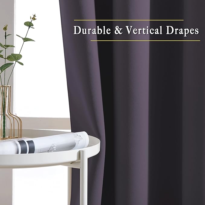 NICETOWN Bedroom Blackout Curtains and Drapes - Window Treatment Thermal Insulated Solid Grommet Blackout Draperies for Bedroom (Set of 2 Panels, 52 by 54 Inch, Greyish Purple)