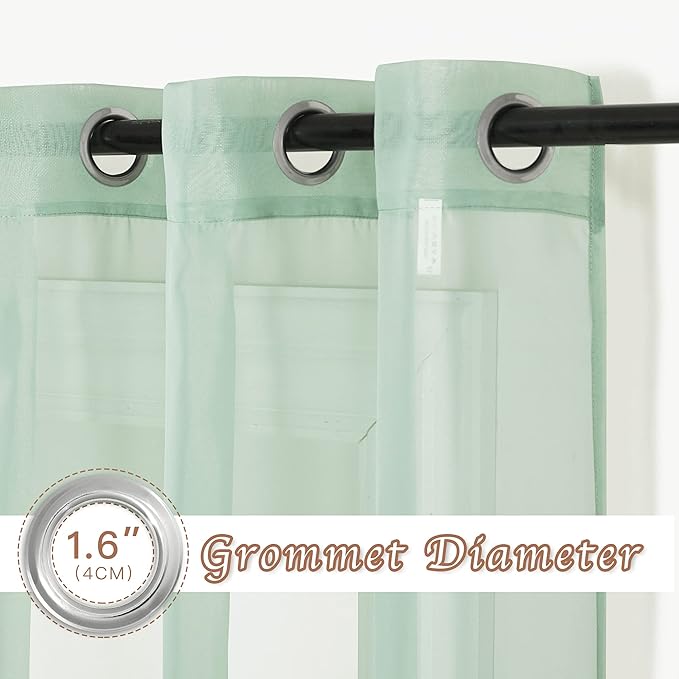 NICETOWN Sage Green Kitchen Curtains 45 inch Length, Grommet Voile Sheer Airy & Lightweight Soft Window Treatments with Light Filtering for Cafe, W54 x L45, 2 Panels