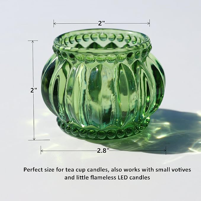 Woho Green Tea Lights Candle Holder Set of 12, Green Votive Candle Holders Bulk for Wedding Table Centerpiece, Tealight Candle Holder for Christmas Party Home Decor