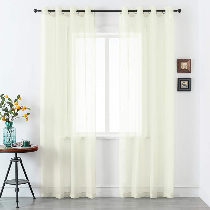 DUALIFE Cream Beige Sheer Curtains 108 Inches Extra Length for Bedroom Decor 2 Panels Light Filtering Semi Sheer Curtains Farmhouse Style for Living Room 9 FT Ivory