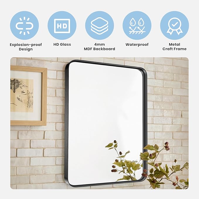Sweetcrispy 30x40 Inch Black Bathroom Mirrors for Wall, Bathroom Mirrors for Over Sink, Rectangle Wall Decor for Entryway, Bedroom, Vanity
