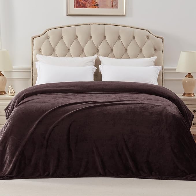 Exclusivo Mezcla Fleece Blanket Queen Size for Bed, Super Soft and Warm, All Season Use, Cozy, Plush, Lightweight, 90x90 Inches, Coffee