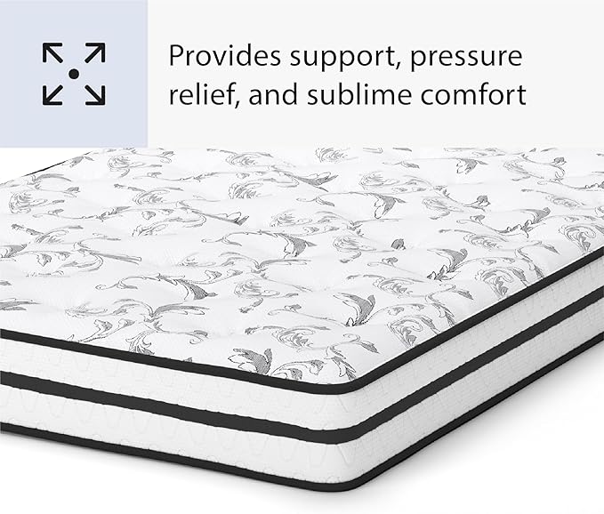 Signature Design by Ashley Queen Size Chime 8 Inch Medium Firm Innerspring Mattress with Pressure Relief Quilt Foam, Fiberglass Free, Mattress In A Box