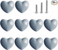 Ceramic Drawer Knobs Heart Shape Cabinet Dresser Pulls Handles with 3 Sized Screws, Kitchen Furniture Knobs for Closet Cupboard Wardrobe (Grey, 10 Pack)