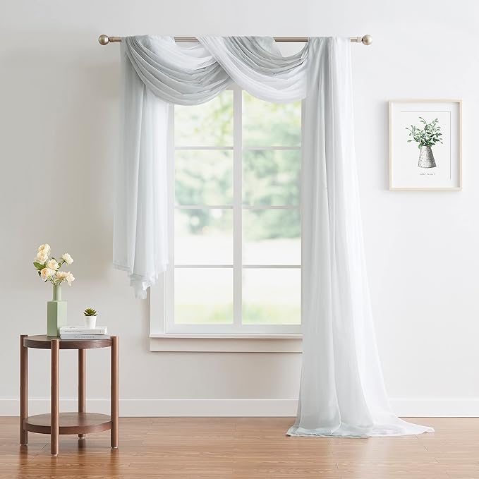Warm Home Designs 30 Feet Long Gray Silver Window Scarf. These XXL Length Valance Window Scarves 54 X 360 Inches in Size. Great as Bed Canopy or Wedding Arch Draping Fabric. AM Silver 360"