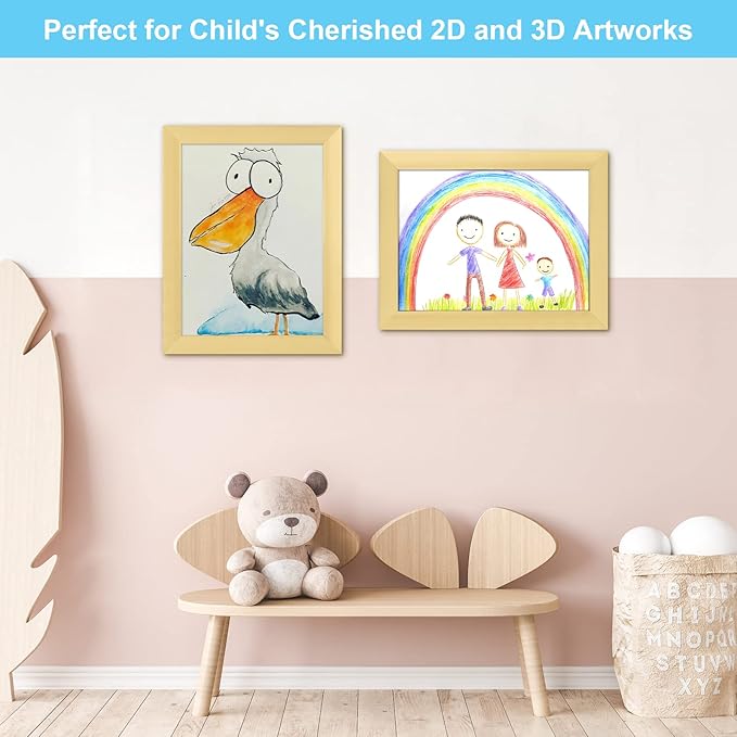 [3-Pack] Kids Art Frames, 8.5x11 Front Opening Kids Artwork Frames Changeable, Gold Artwork Display Storage Frame for Wall, Holds 50 Pcs, for 3D Picture, Crafts, Hanging Art, Portfolio