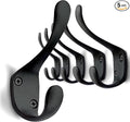 5 Pack Decorative Cast Iron Heavy Duty Double Hooks, Wall Mounted Coat Hooks, Vintage Inspired (Antique Black) (Spoon Hook)