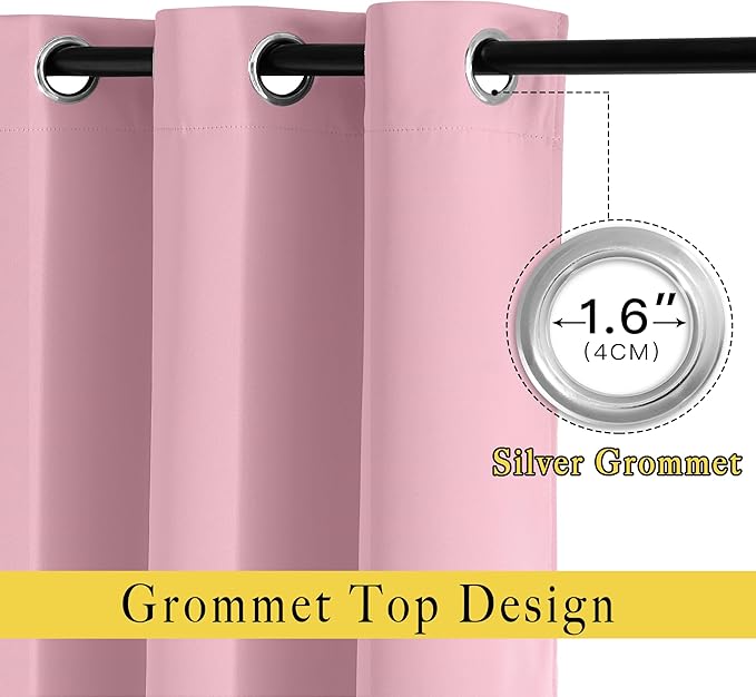 NICETOWN Blackout Sliding Door Curtains 84 inch Length 2 Panels - Thermal Insulated Solid Grommet Room Darkening Window Treatments for Bedroom/French Door (Crystal Pink, 2 Panels, W66 x L84)