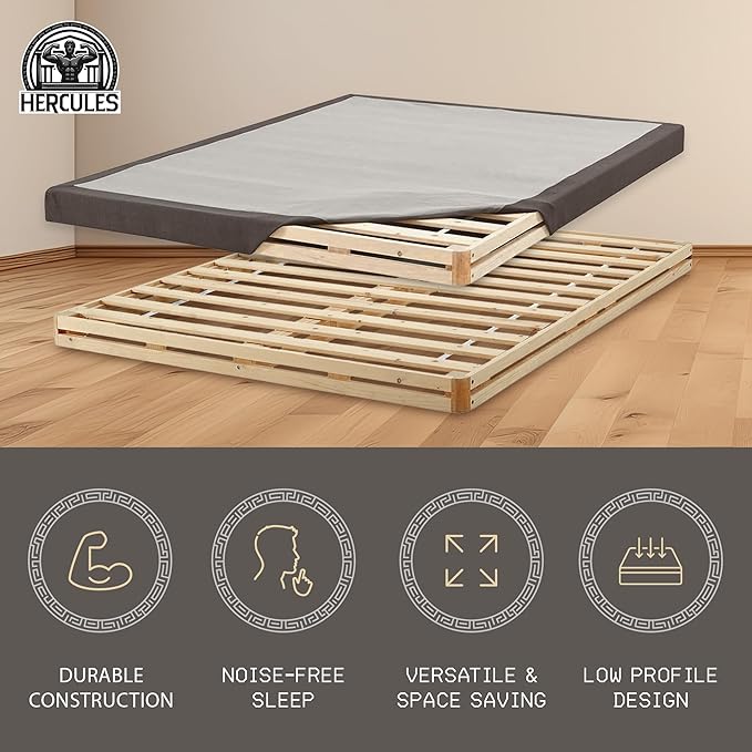 Hercules 4 Inch Low Profile Foundation Mattress Box Spring Replacement, King