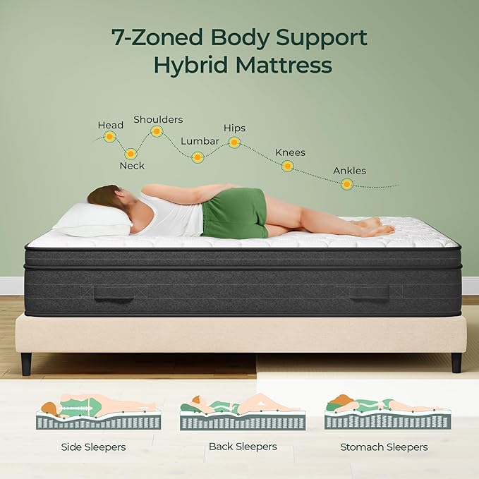 koorlian Queen Size Mattress 12 Inch - Cooling Hybrid Mattress in a Box for Back Pain Relief - Pocket Spring & Memory Foam | Fiberglass-Free, Medium Firm Feel, CertiPUR-US, 120 Nights Trial