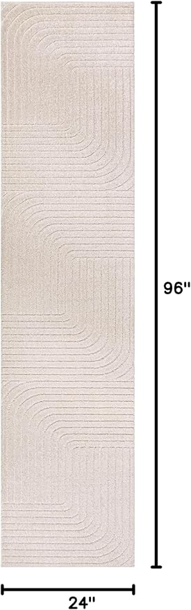 Eyely NCS101A-28 Scandinavian Odense Minimalist Angle Geometric Indoor Runner Rug, Modern, Contemporary, Coastal, Bohemian, Bedroom, Kitchen, Living Room, Non Shedding, Ivory/Cream, 2' x 8'