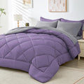 HEVUMYI Queen Comforter Set - 7-Piece All Season Bed in a Bag Queen, Ultra Soft Bedding Set with Comforter, Flat Sheet, Fitted Sheet, Pillowcases, Pillow Shams, Purple & Light Grey