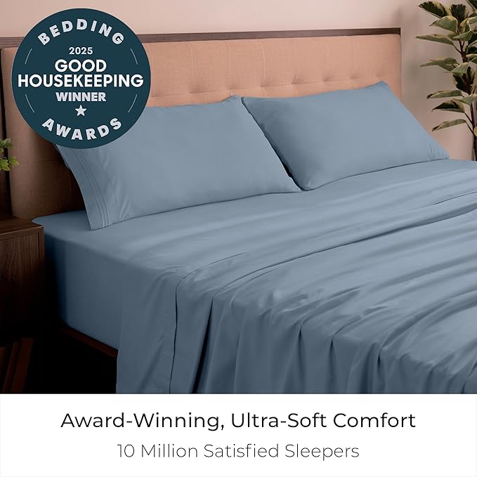 Mellanni King Sheets Set - 4 PC Iconic Collection Bedding - Hotel Luxury, Extra Soft, Cooling Bed Sheets - Wrinkle, Fade, Stain Resistant (King, Blue Hydrangea)